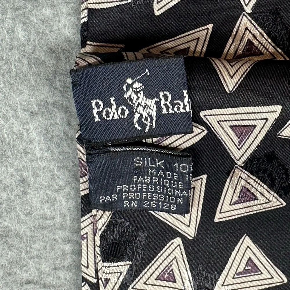 Vintage Polo Ralph Lauren Silk Tube Scarf Italy Navy‎ Geometric Print Y2K